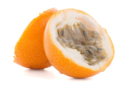 Passion fruit maracuja granadilla on white background.
