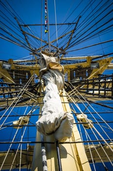 Mast with sails of an old sailing vessel