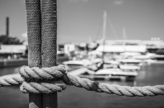 Blocks and rigging at the old sailboat, close-up