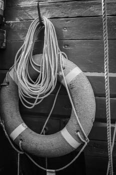 Lifebuoy ring  on a deck of an  vessel