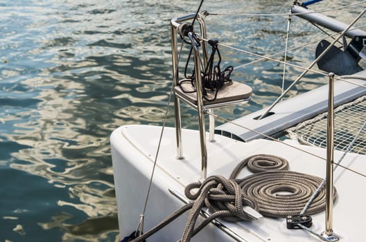 Blocks and rigging at the sailboat, close-up