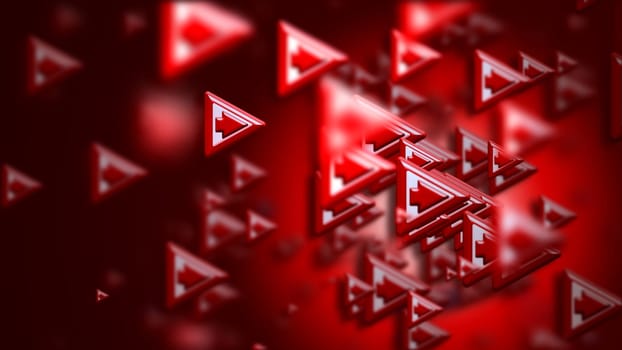 Moving group of arrows on a red backdrop, as a concept and a sign of the wrong choice of internet community in cyberspace for determination direction and areas of cooperation of the crowd