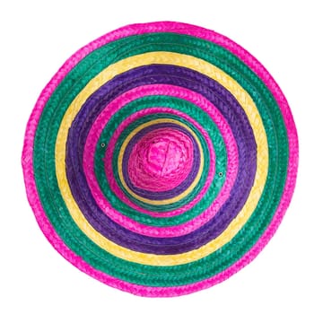 Mexican straw sombrero isolated on white - top view.