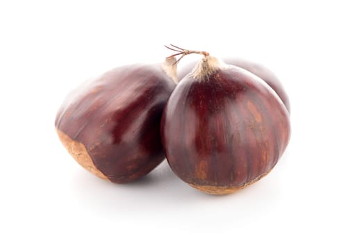 Chestnuts with shell isolated on white background.