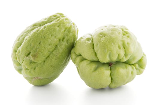 Chayote also known as chow chow and Chu Chu isolated on white.