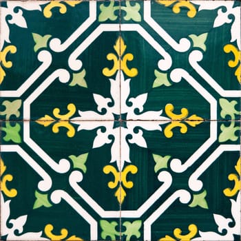 Closeup detail of old Portuguese glazed tiles.