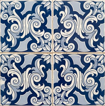 Closeup detail of old Portuguese glazed tiles.