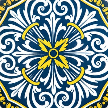 Closeup detail of old Portuguese glazed tiles.
