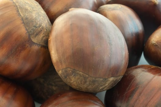 raw natural macro of chestnuts in studio