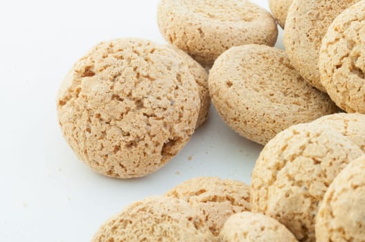 macro details of macaroons cookies in white background