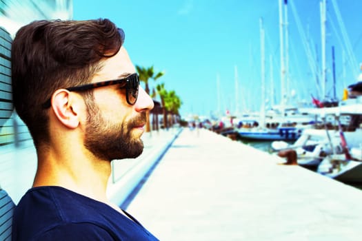 Young man at the port in Palma de Mallorca