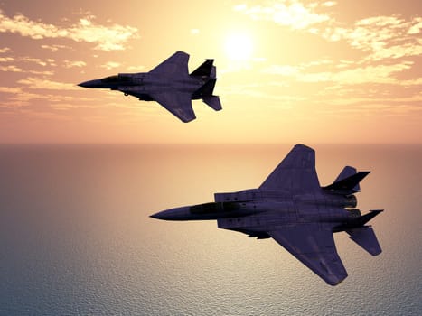 Computer-generated 3D illustration with two modern fighter aircraft
