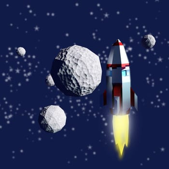 Rocket in front of comets in space