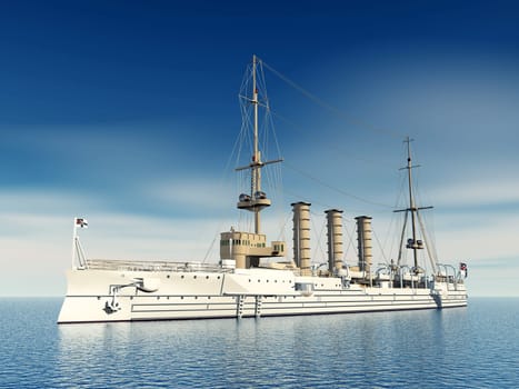 Computer-generated 3D illustration with a German light cruiser from the First World War