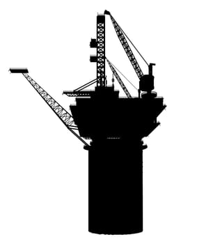 Computer-generated 2D illustration with the silhouette of an oil rig