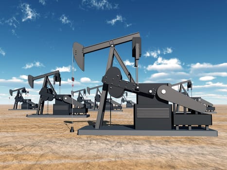 Computer-generated 3D illustration with oil pumps