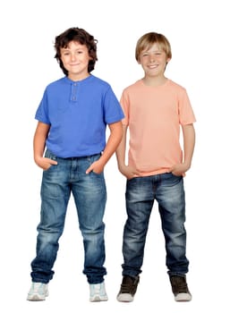 Two little boys isolated on a white background