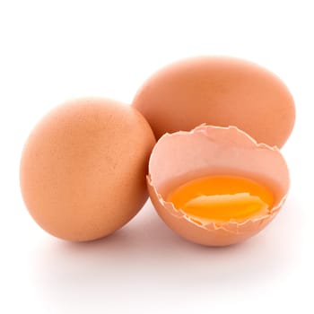 Raw eggs isolated on white background