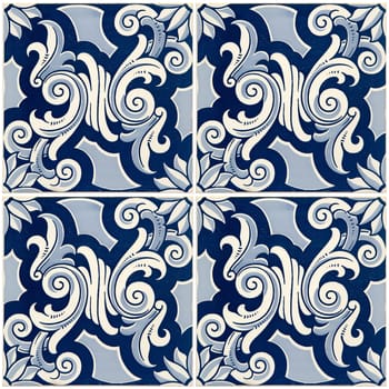 Closeup detail of old Portuguese glazed tiles.