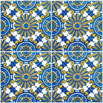 Closeup detail of old Portuguese glazed tiles.