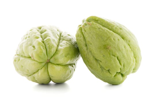 Chayote also known as chow chow and Chu Chu isolated on white.