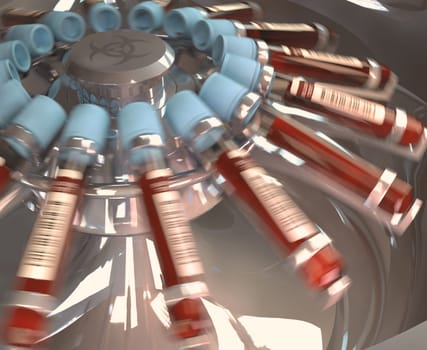 Lab equipment centrifuging blood. Concept image of a blood test.
