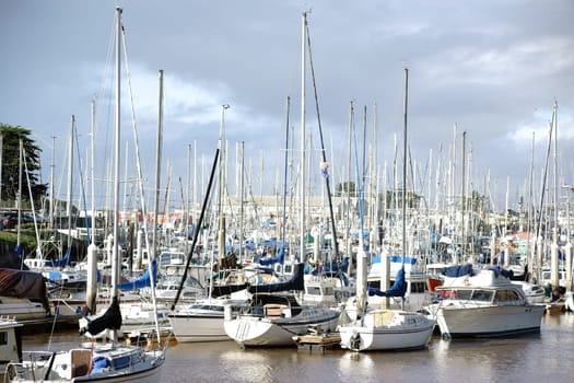 A sailboat port with a large number of sailboats in Southern California near Salinas.