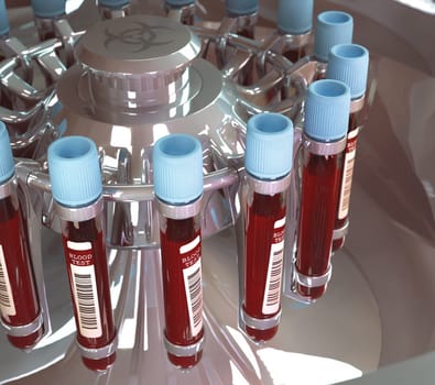 Lab equipment ready to centrifuging blood. Concept image of a blood test.