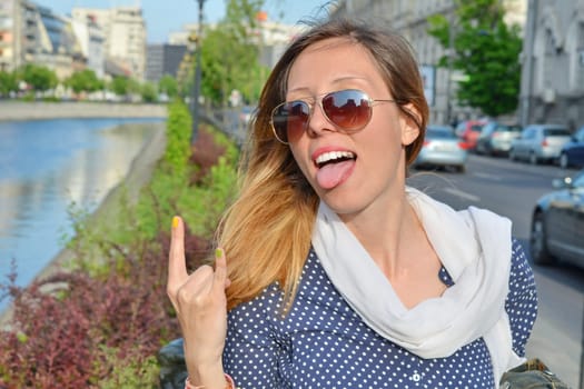 Crazy brunette girl ready to party expression