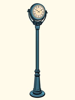 Street clock with arrows on the dial pop art retro style. Vintage retro post