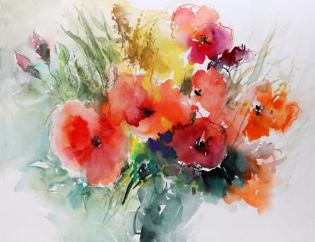 poppy flowers painting watercolor paper bouquet