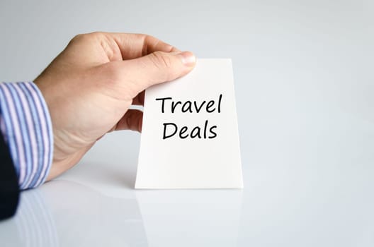 Travel deals text concept isolated over white background