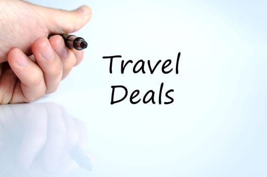 Travel deals text concept isolated over white background