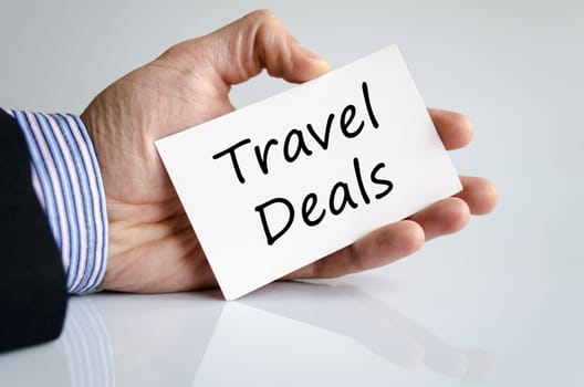Travel deals text concept isolated over white background