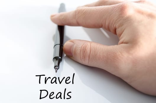 Travel deals text concept isolated over white background