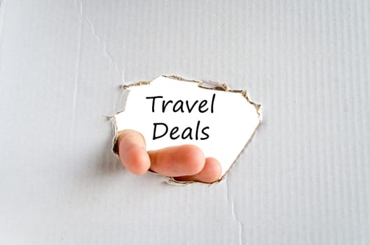 Travel deals text concept isolated over white background