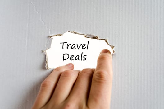 Travel deals text concept isolated over white background