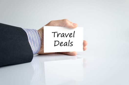 Travel deals text concept isolated over white background