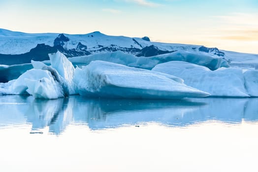 Beautiful view of icebergs in Jokulsarlon glacier lagoon, Iceland   selective focus