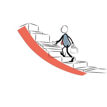 Businessman goes up the career ladder. Schedule of sales growth. Business concept success