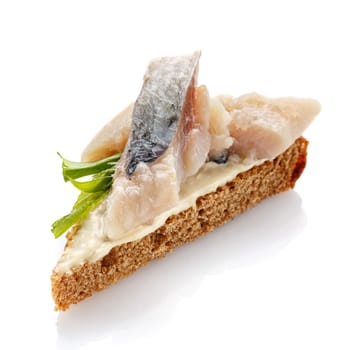 Delicious buffet,  settee with fish and onion on  white background