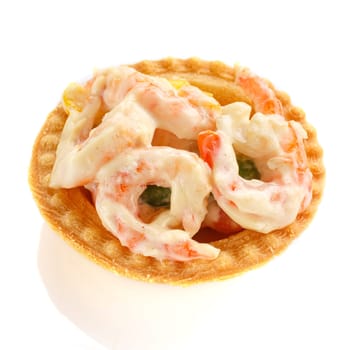 Delicious buffet,  settee with shrimp on  white background