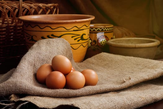 Natural Easter eggs in the tradition on home background