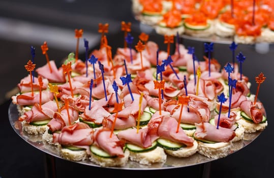 catering services background with snacks on guests table in restaurant at event party