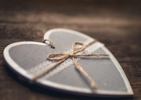 vintage  heart decoration on Wooden   background, space for your text,background for greetings Valentine's  day