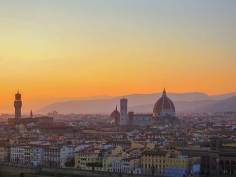 Sunset in Florence with river Arno and Ponte Vecchio