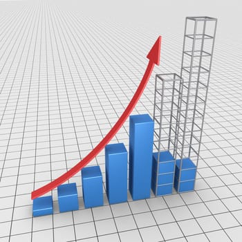 Rising graphic chart and two columns are being build
