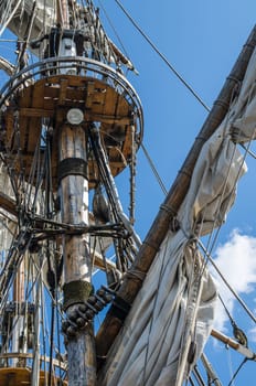 Mast with sails of an old sailing vessel
