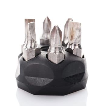 Screwdriver drill bits on a white background