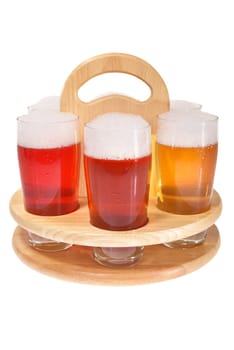 Beer carriers and beer glasses in different colours